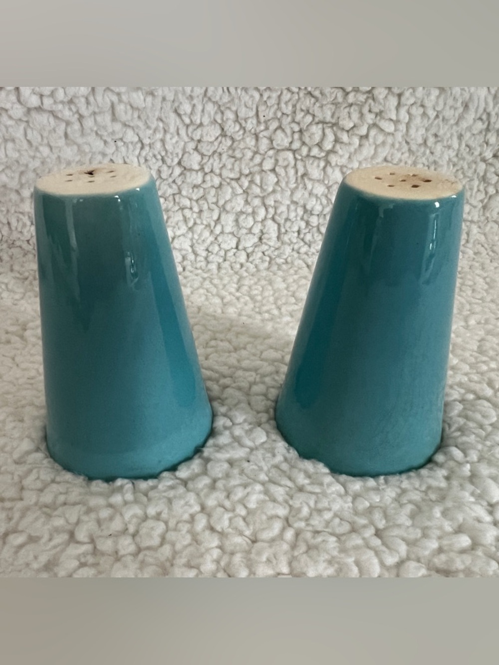 Vintage MCM Marcrest Swiss Alpine Chalet Atomic Blue White Salt & Pepper Shakers